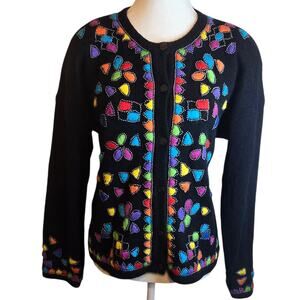 VTG Kitty Hawk Vivian Wang Embroidered Wool Angora Sweater Medium Quirky Grandma